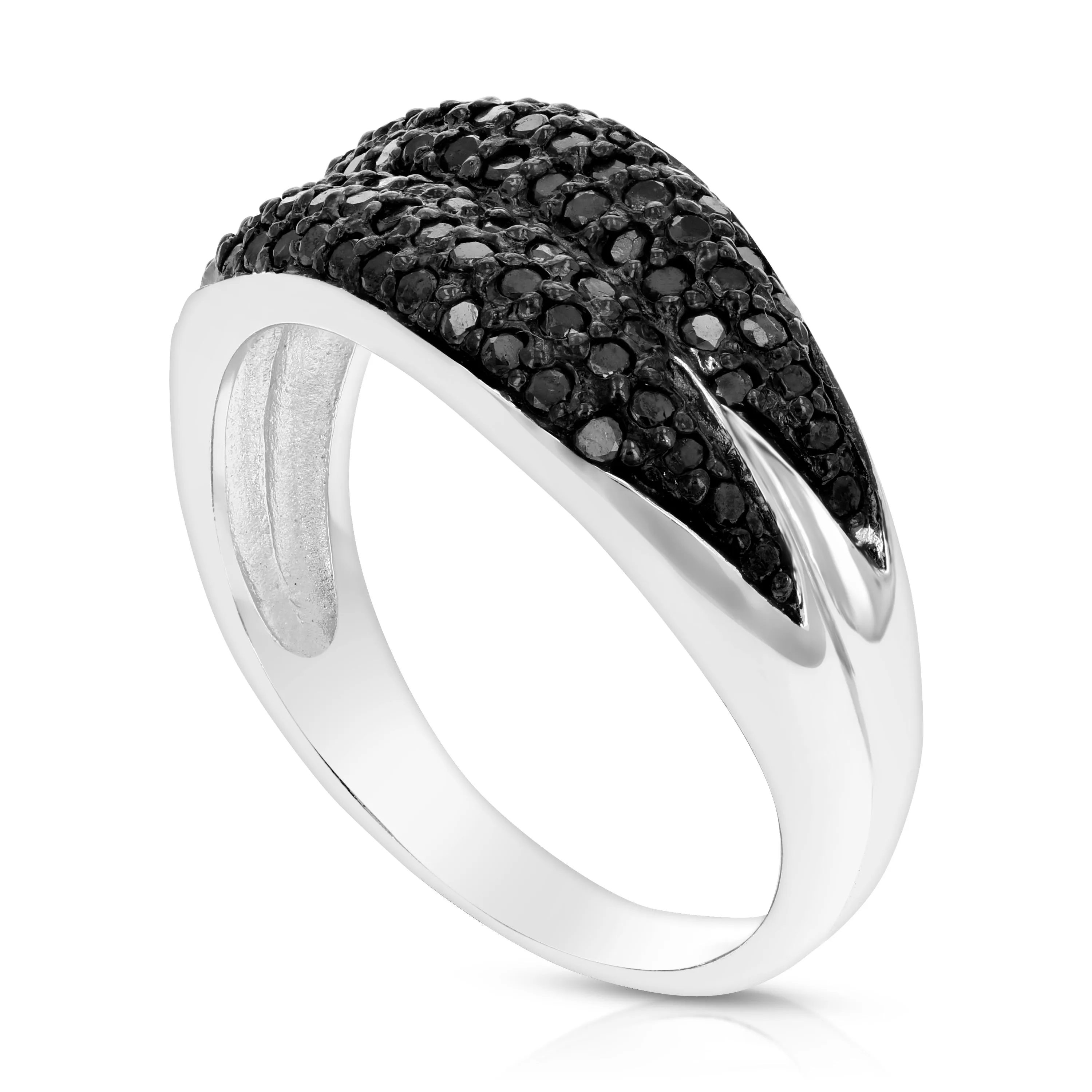 0.60 cttw Black Diamond Wedding Ring .925 Sterling Silver with Rhodium