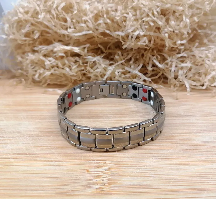 0.78 Silver Unisex Vintage Magnetic Bracelet with Black, Red and Silver Magnets