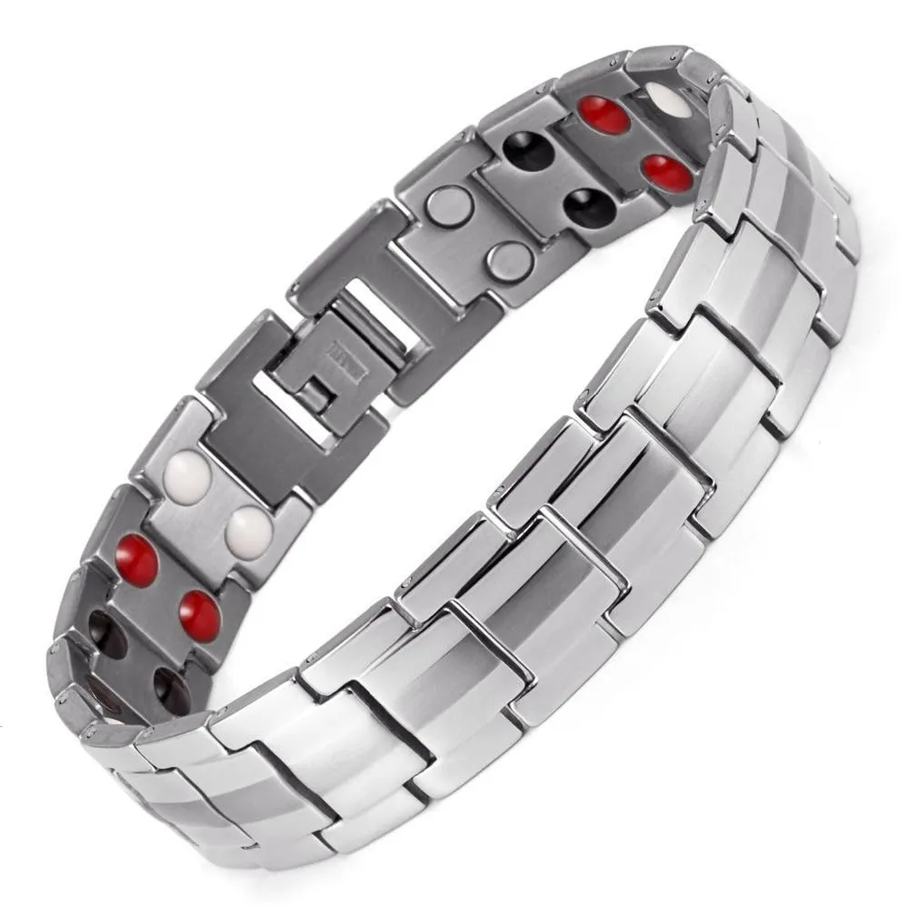 0.78 Silver Unisex Vintage Magnetic Bracelet with Black, Red and Silver Magnets