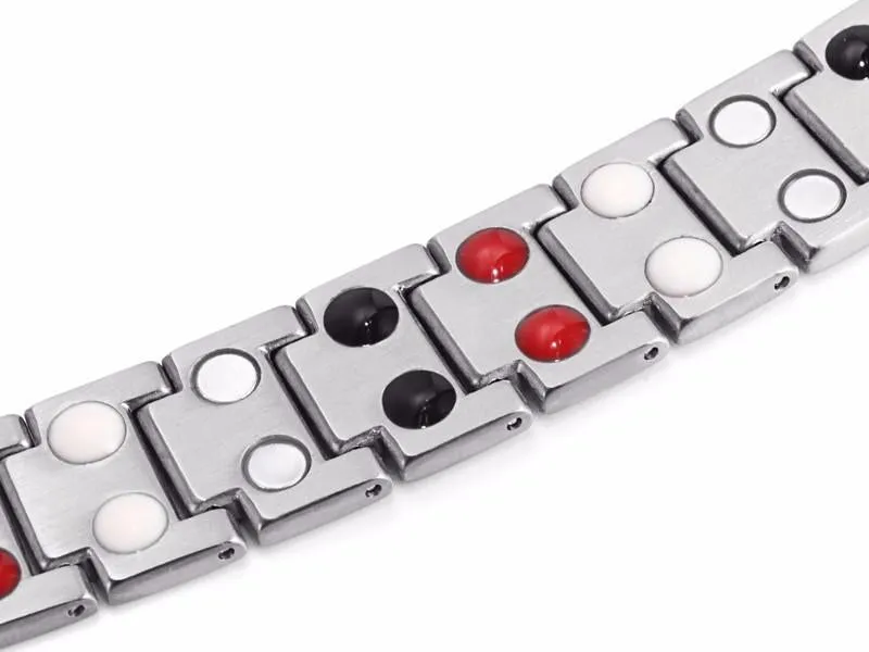 0.78 Silver Unisex Vintage Magnetic Bracelet with Black, Red and Silver Magnets