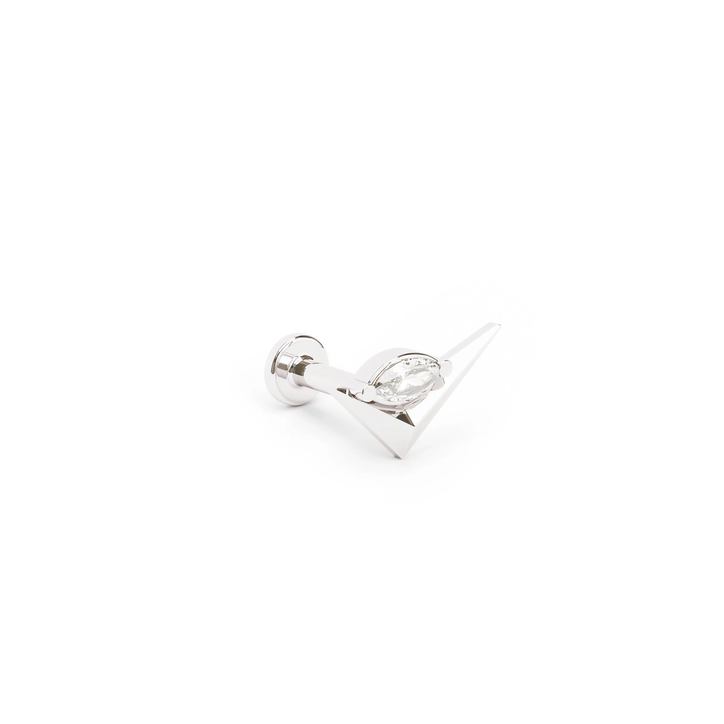 14K Gold Marquise Diamond Check Mark Stud