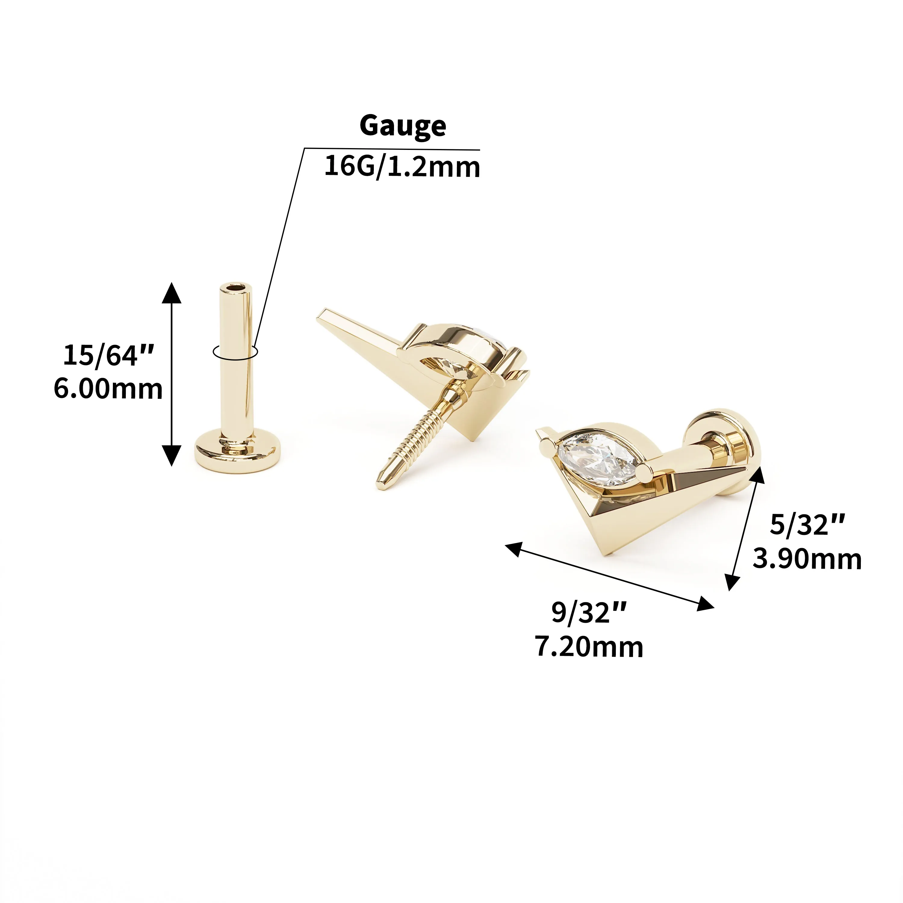 14K Gold Marquise Diamond Check Mark Stud