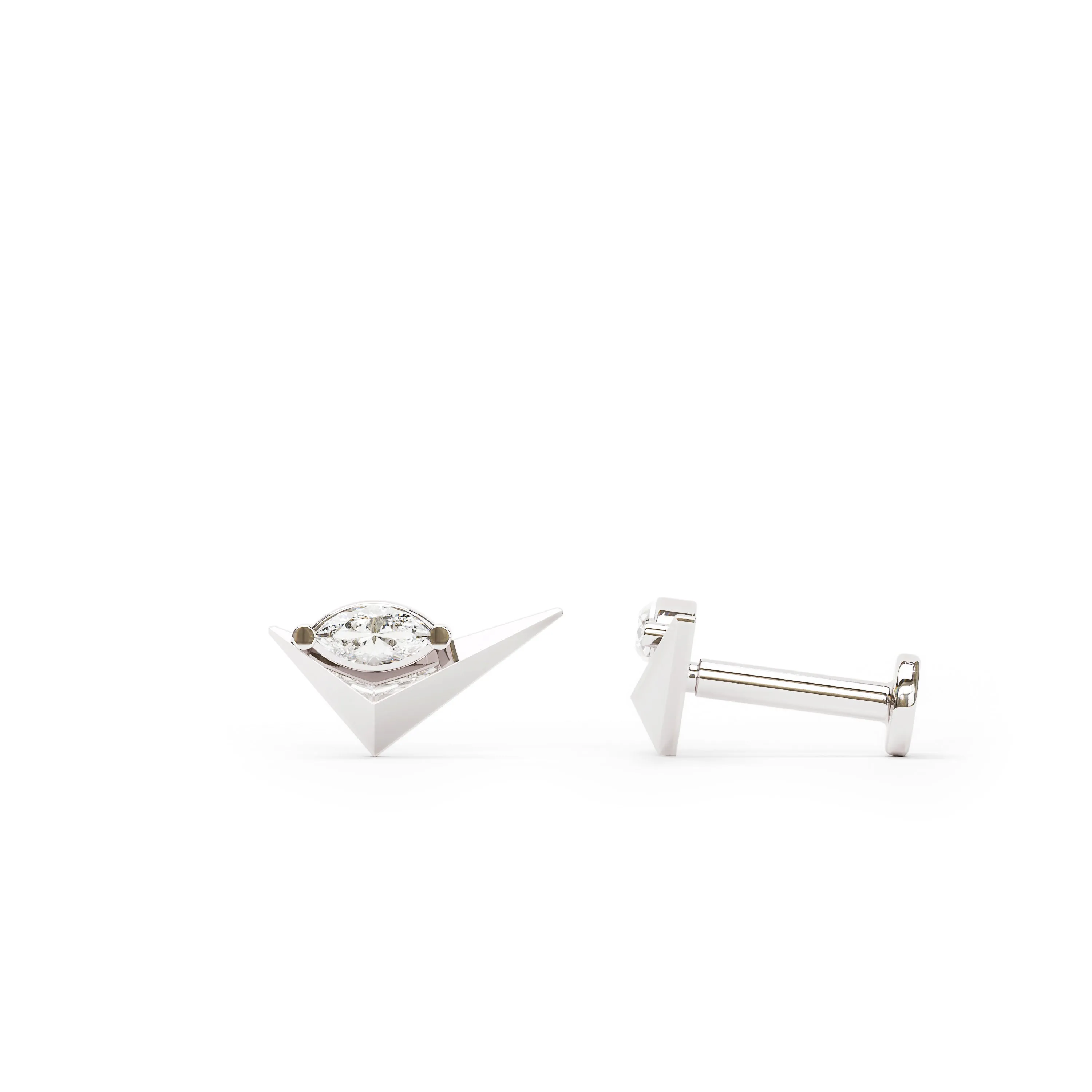 14K Gold Marquise Diamond Check Mark Stud