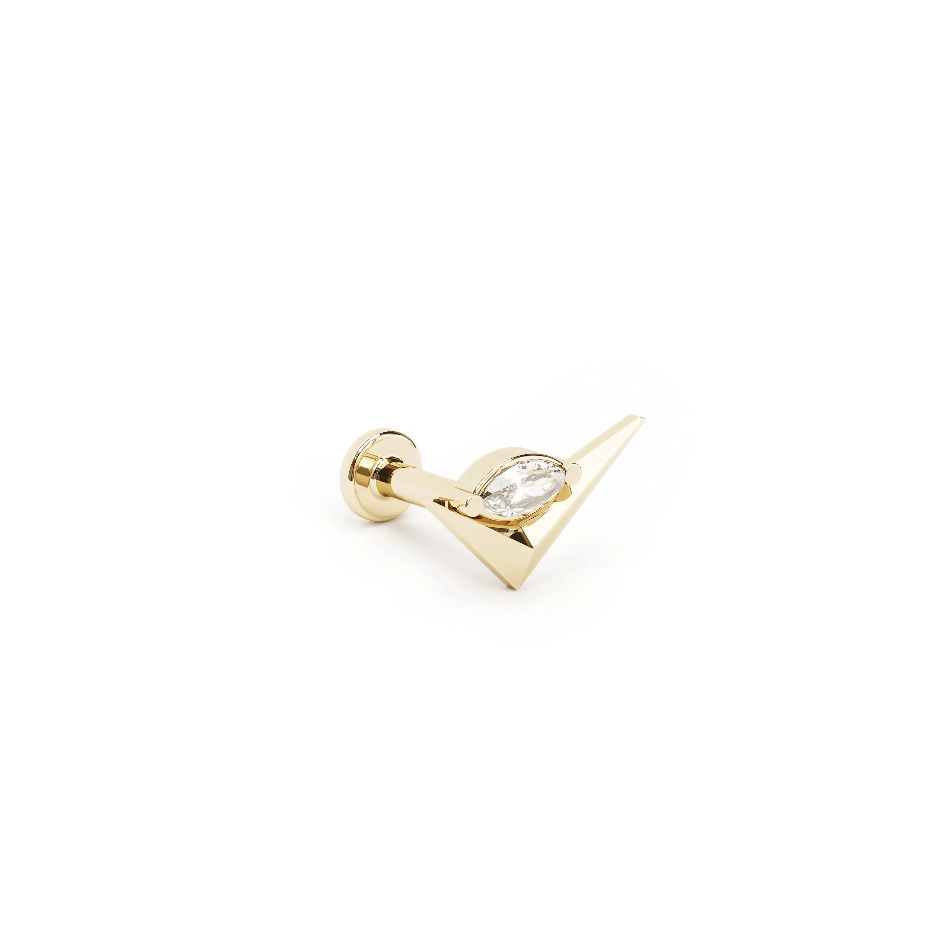 14K Gold Marquise Diamond Check Mark Stud