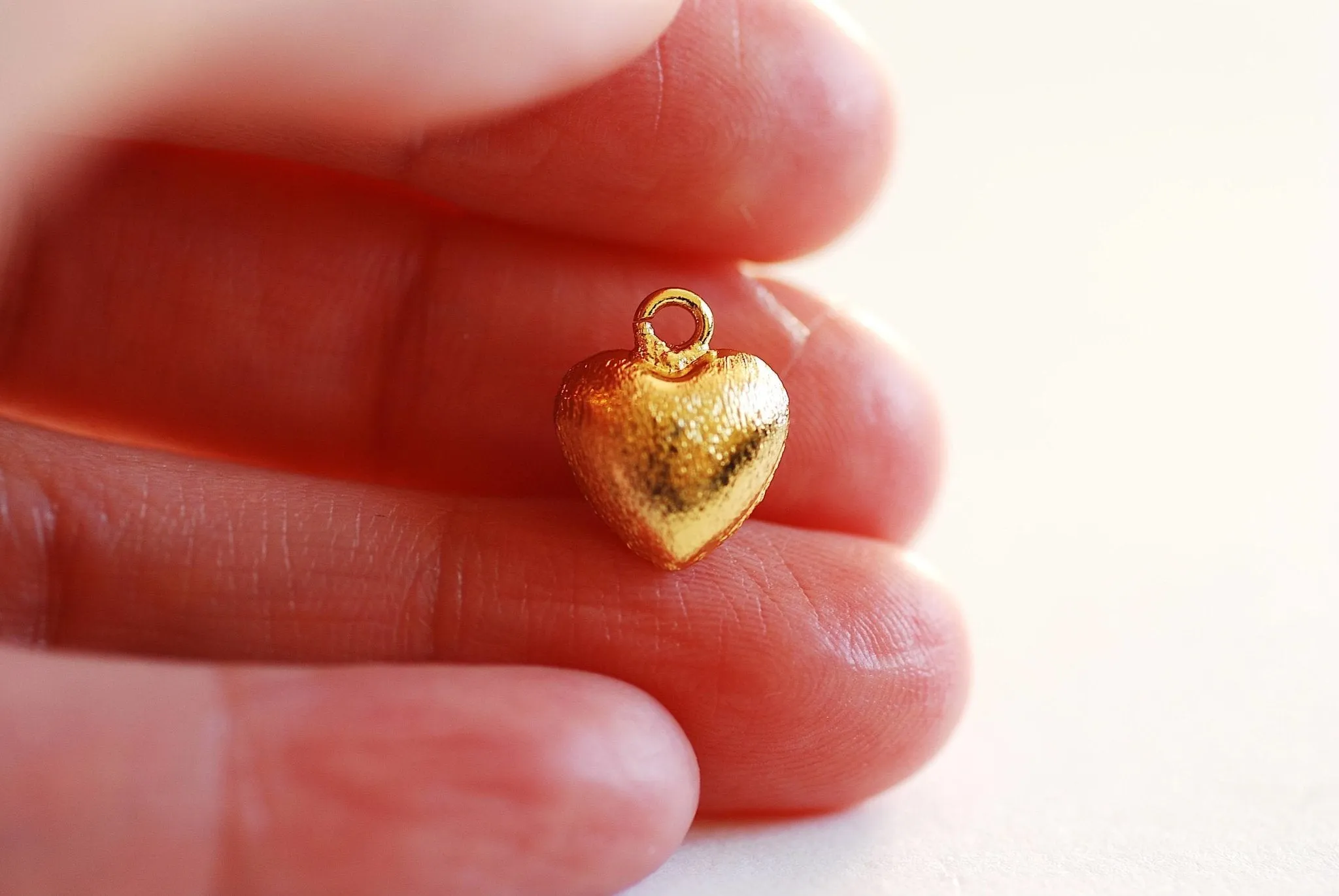 14k Gold Wholesale Filled Brushed Puffy Heart Charm- Gold Fill Puff Heart Charm, Brushed Gold, 3D Gold Heart Charm, Open Heart Charm, LOVE Charm