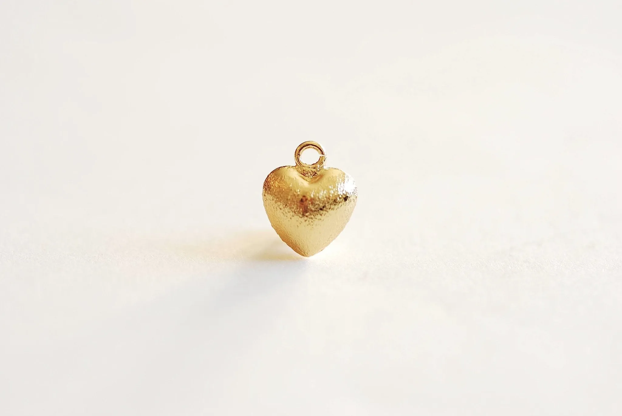 14k Gold Wholesale Filled Brushed Puffy Heart Charm- Gold Fill Puff Heart Charm, Brushed Gold, 3D Gold Heart Charm, Open Heart Charm, LOVE Charm