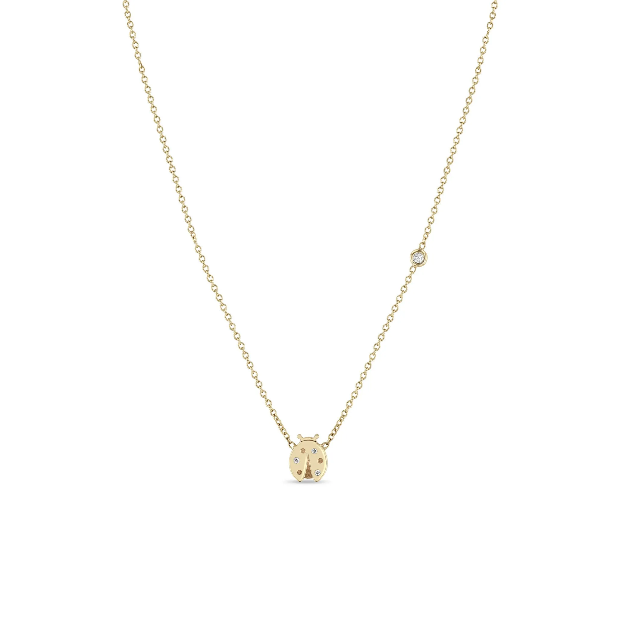 14k Midi Bitty Diamond Ladybug Necklace