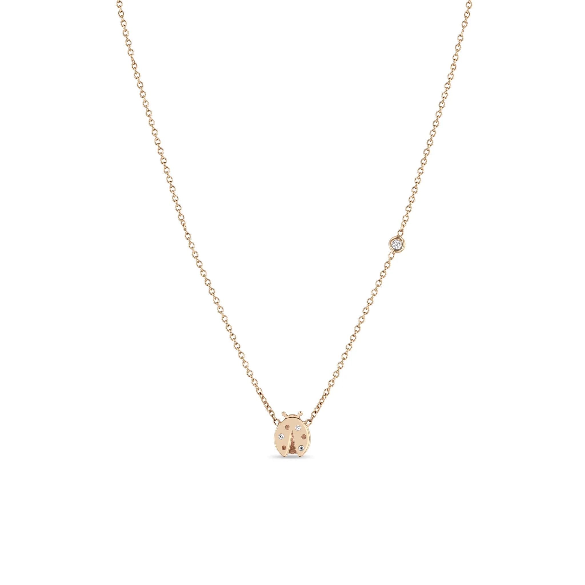 14k Midi Bitty Diamond Ladybug Necklace