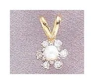 14k Pearl and Diamond Flower Pendant