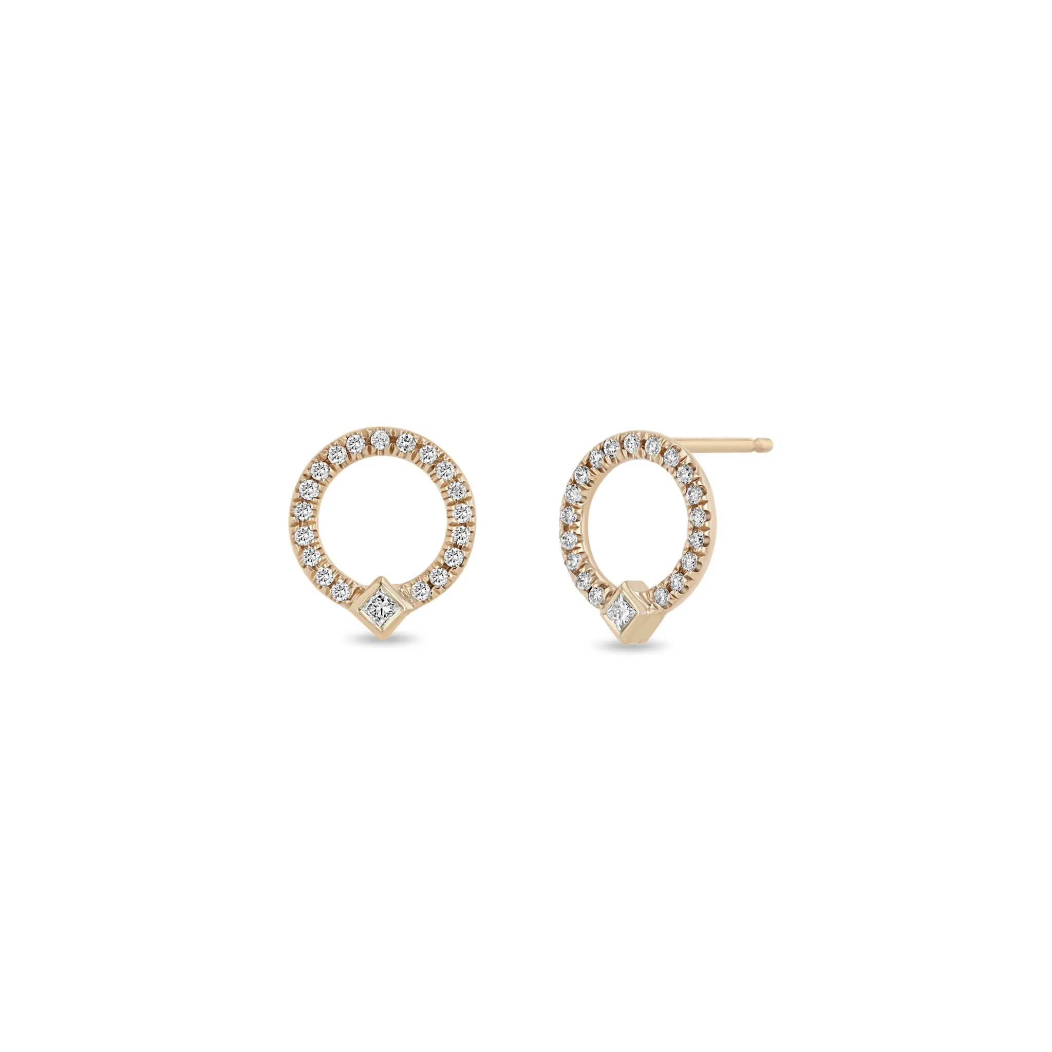 14k Princess Diamond & Diamond Circle Studs