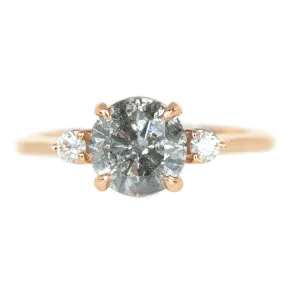 1.56ct Round Salt And Pepper Diamond Three Stone Ring In 14k Rose Gold