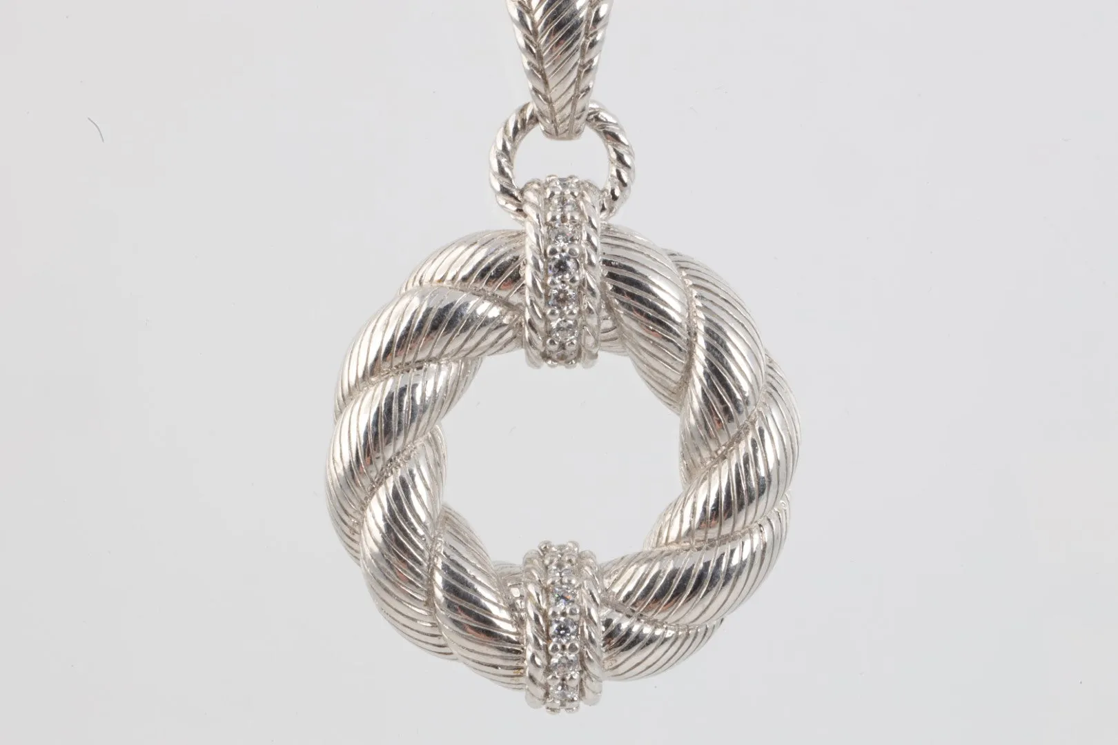 18" Judith Ripka 925 Silver Twisted Rope Pendant & Crystal Necklace (34.43g.)