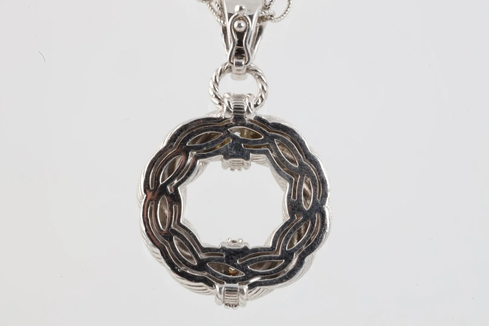 18" Judith Ripka 925 Silver Twisted Rope Pendant & Crystal Necklace (34.43g.)