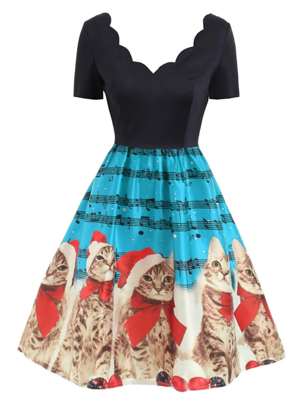 1950s Christmas Kitty Swing Dress