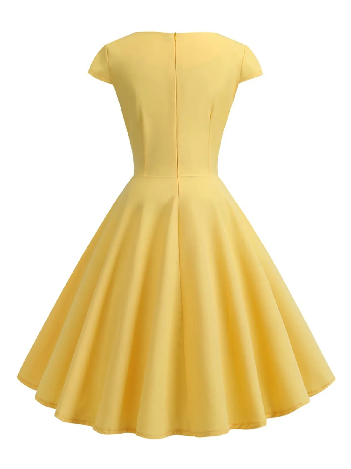 1950s Solid Heart Neck Short Sleeve Dress