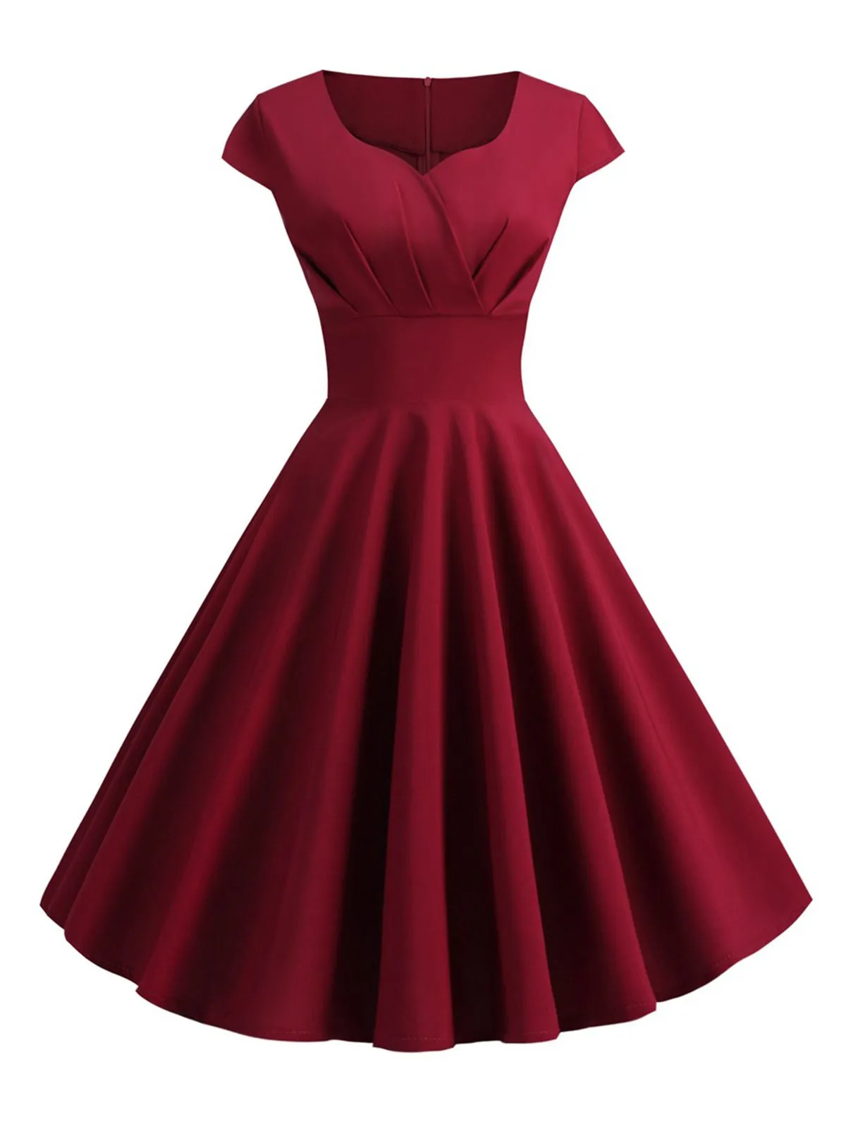 1950s Solid Heart Neck Short Sleeve Dress