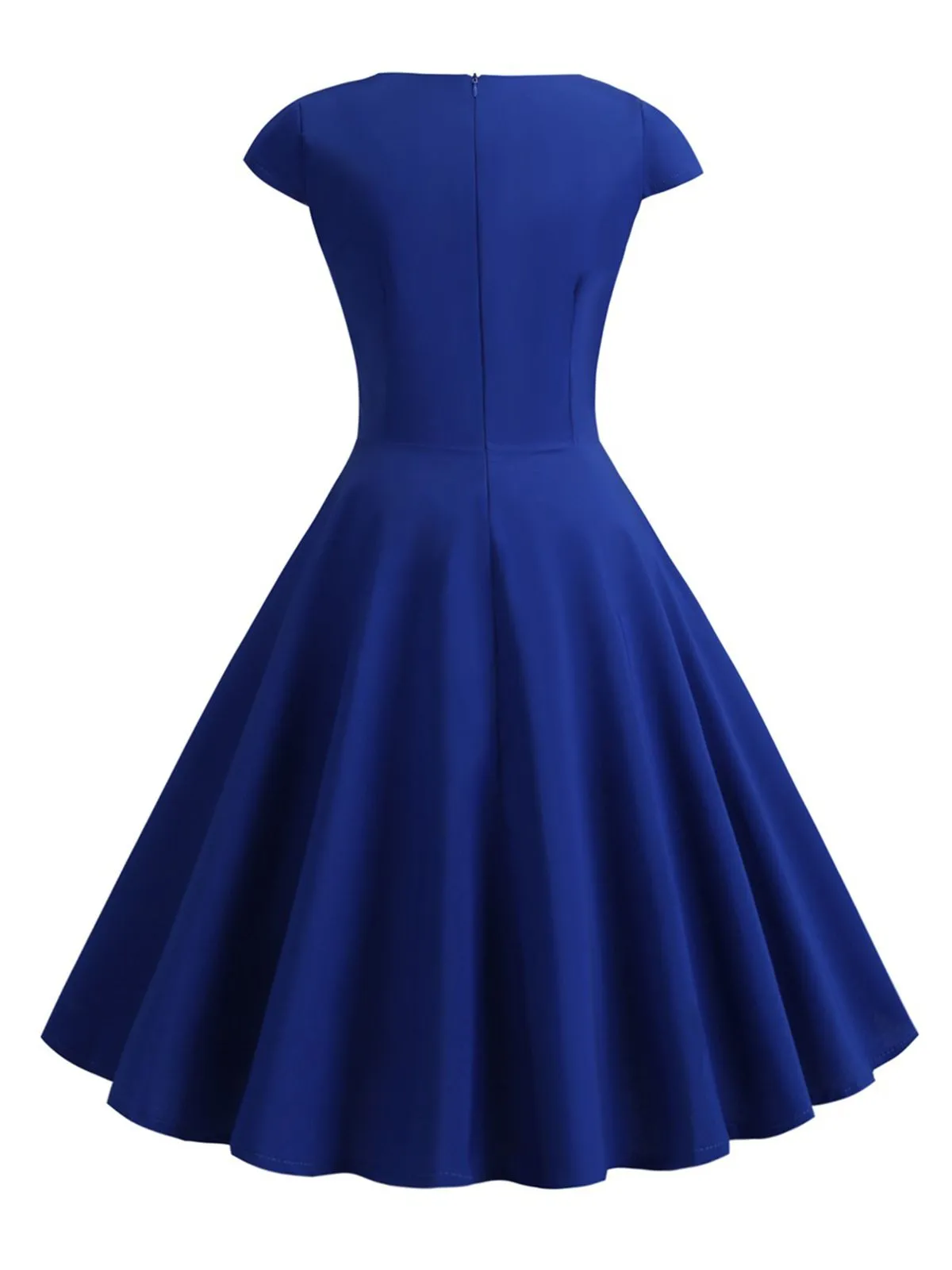 1950s Solid Heart Neck Short Sleeve Dress