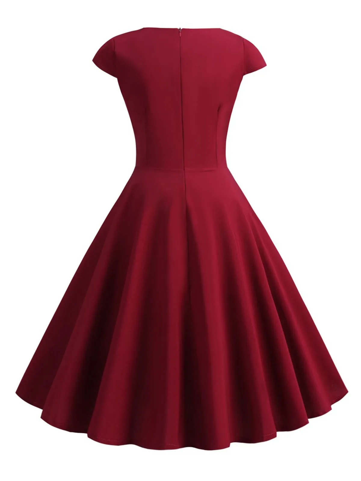 1950s Solid Heart Neck Short Sleeve Dress