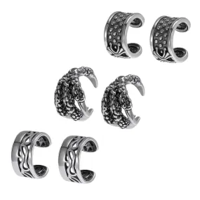 3 Pairs Cartilage Wrap Stainless Steel Punk Rock Clip Earrings