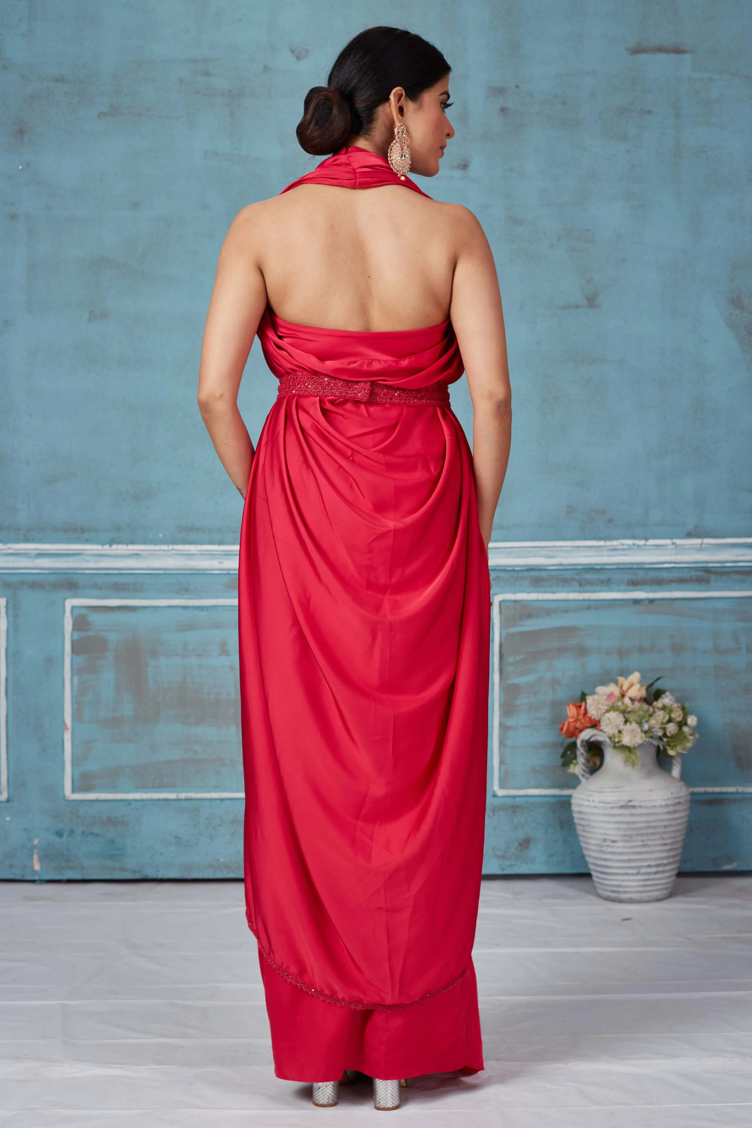 32A045 Dark Pink Draped Crepe Silk Dress