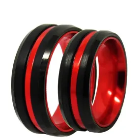 6 & 8mm Black and Red-Plated Tungsten Wedding Ring