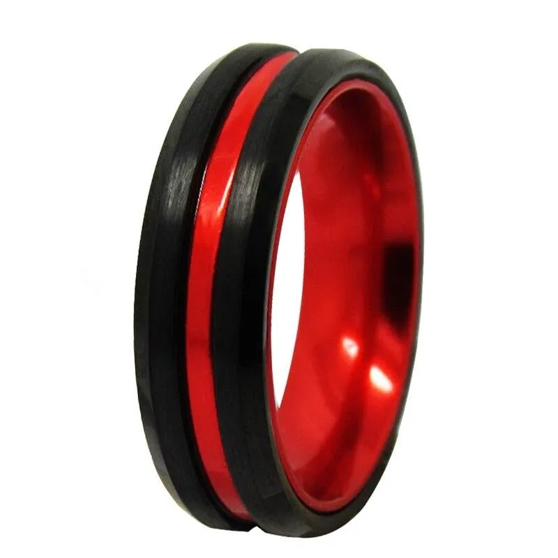 6 & 8mm Black and Red-Plated Tungsten Wedding Ring