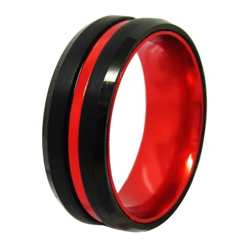 6 & 8mm Black and Red-Plated Tungsten Wedding Ring