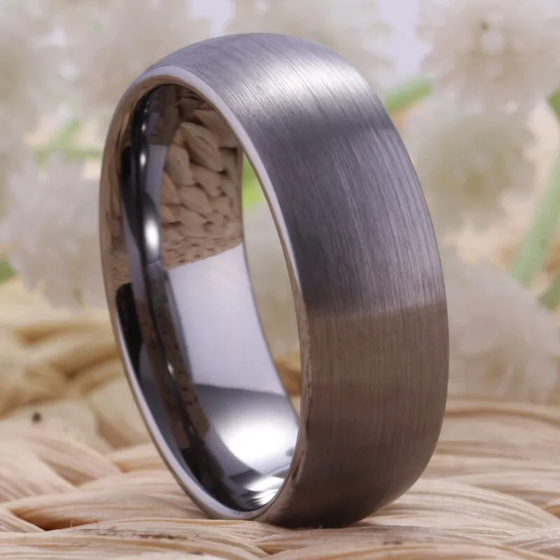 8mm Classic Matte Domed Silver Tungsten Wedding Ring