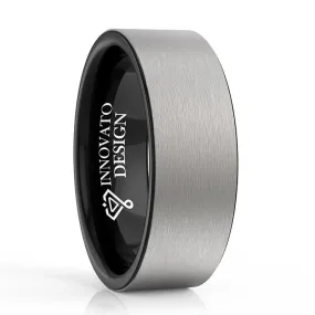 8mm Men Brushed Matte Silver and Polished Black Interior Tungsten Ring