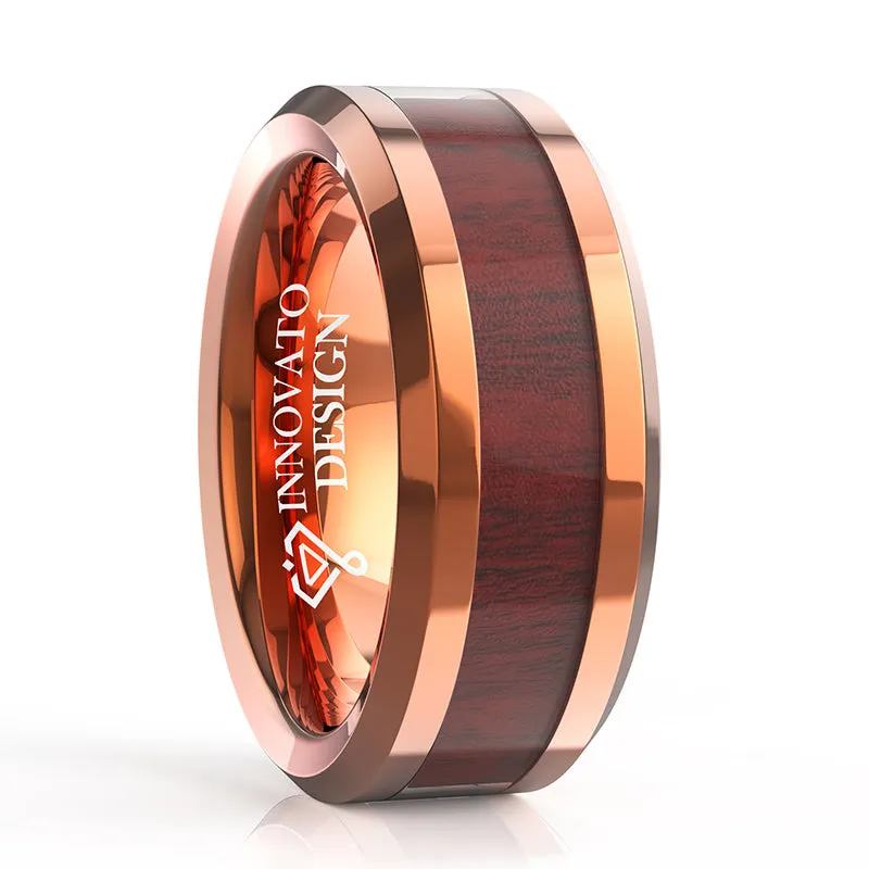 8mm Nature Koa Wood Inlay Rose Gold Wedding Band