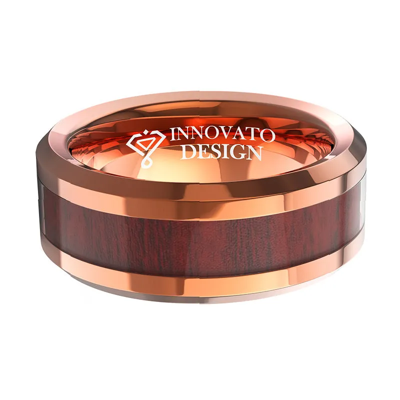 8mm Nature Koa Wood Inlay Rose Gold Wedding Band