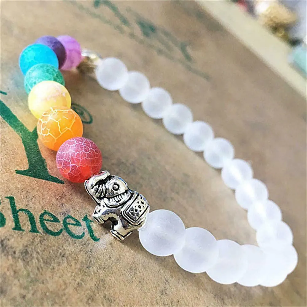 8mm Round Natural Frosted Bead Stone Elephant Bracelet