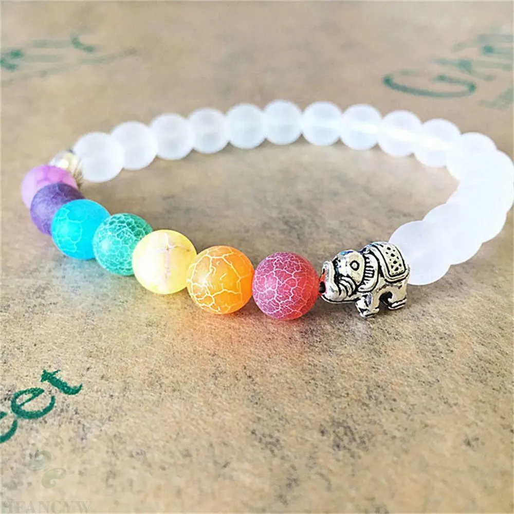 8mm Round Natural Frosted Bead Stone Elephant Bracelet