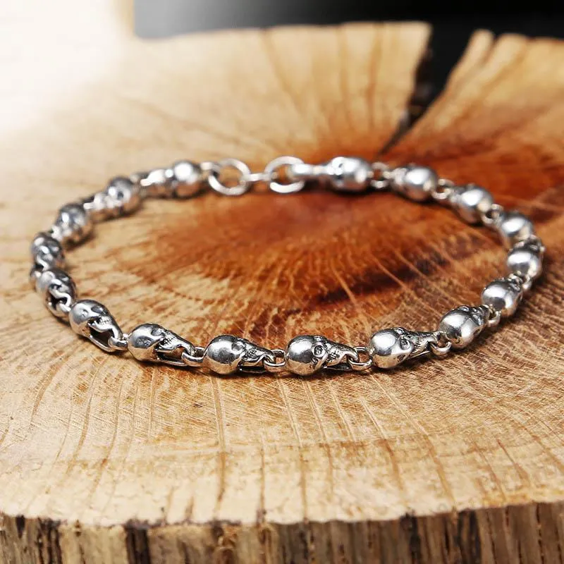 925 Sterling Silver Skull Friendship Bracelet for Men