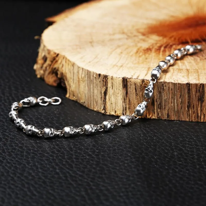 925 Sterling Silver Skull Friendship Bracelet for Men