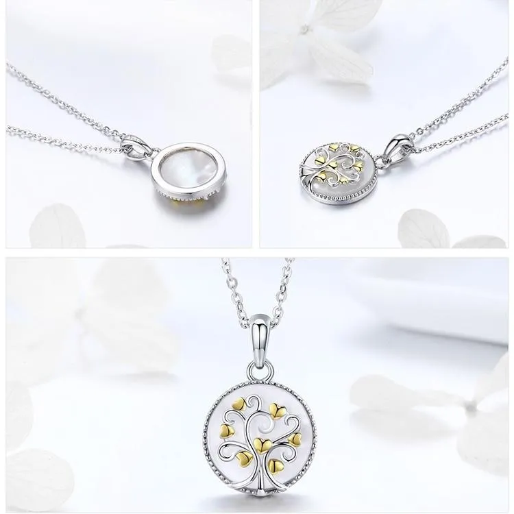 925 Sterling Silver Tree of Life with Gold Plated Hearts Pendant Necklace