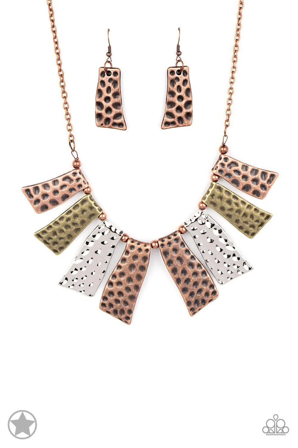 A Fan of the Tribe Copper, Silver and Brass Necklace and matching Earrings - Paparazzi Accessories