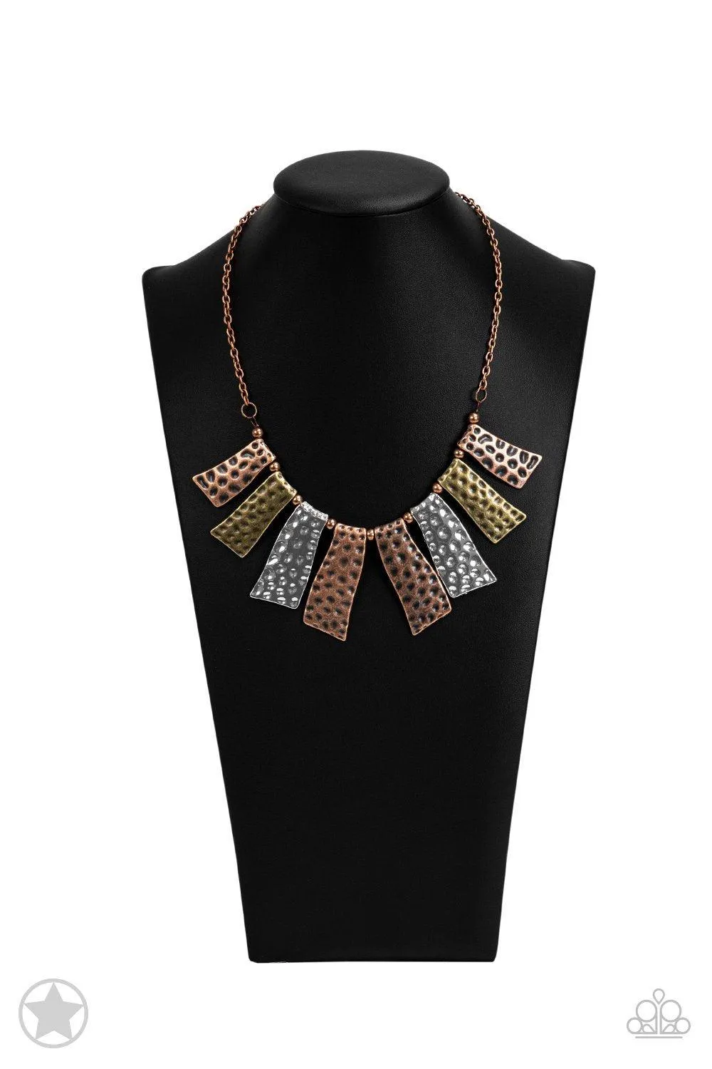 A Fan of the Tribe Copper, Silver and Brass Necklace and matching Earrings - Paparazzi Accessories