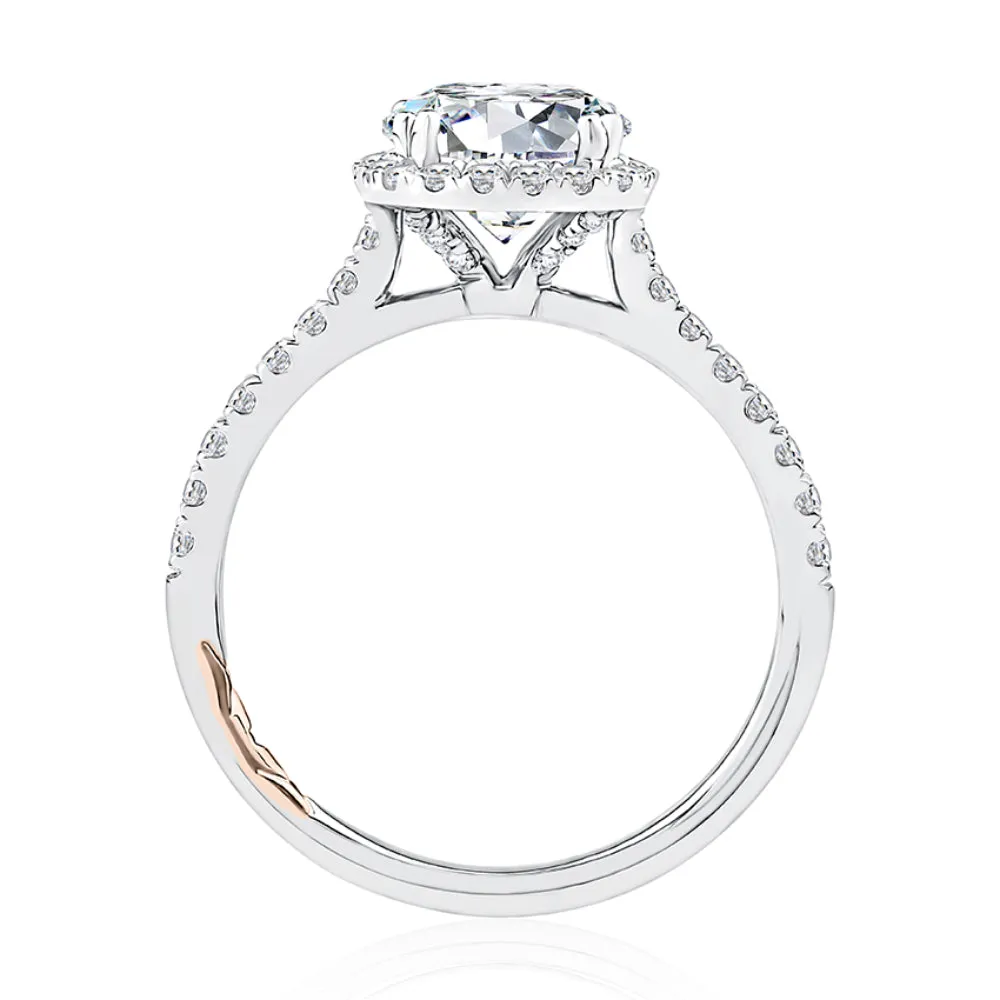 A. Jaffe Cushion Shaped Halo Round Center Diamond Engagement Ring with Pave Band