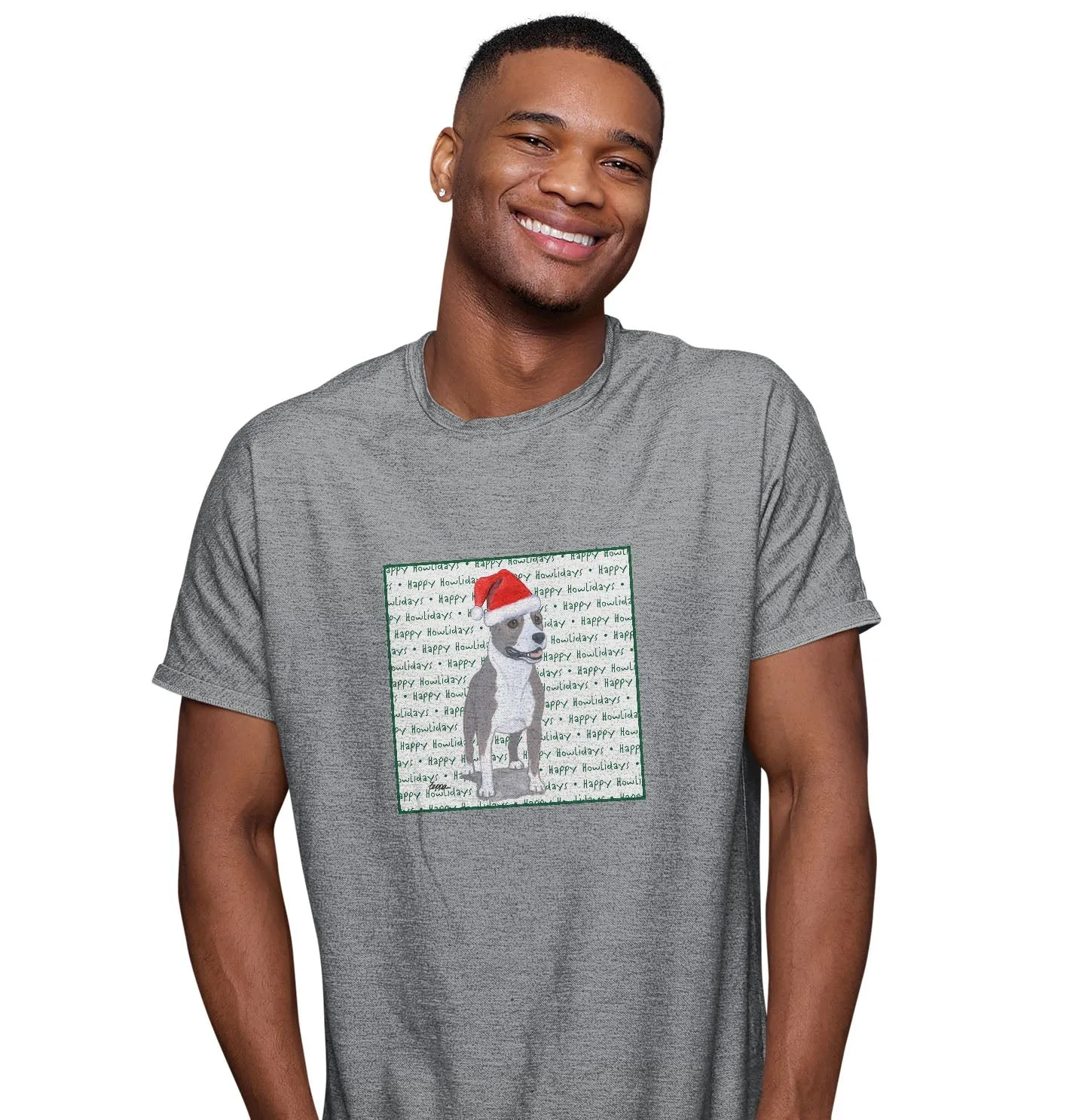 American Staffordshire Terrier Happy Howlidays Text - Adult Unisex T-Shirt