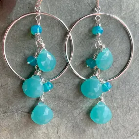 Aqua Opal and Chalcedony Hoop Earrings