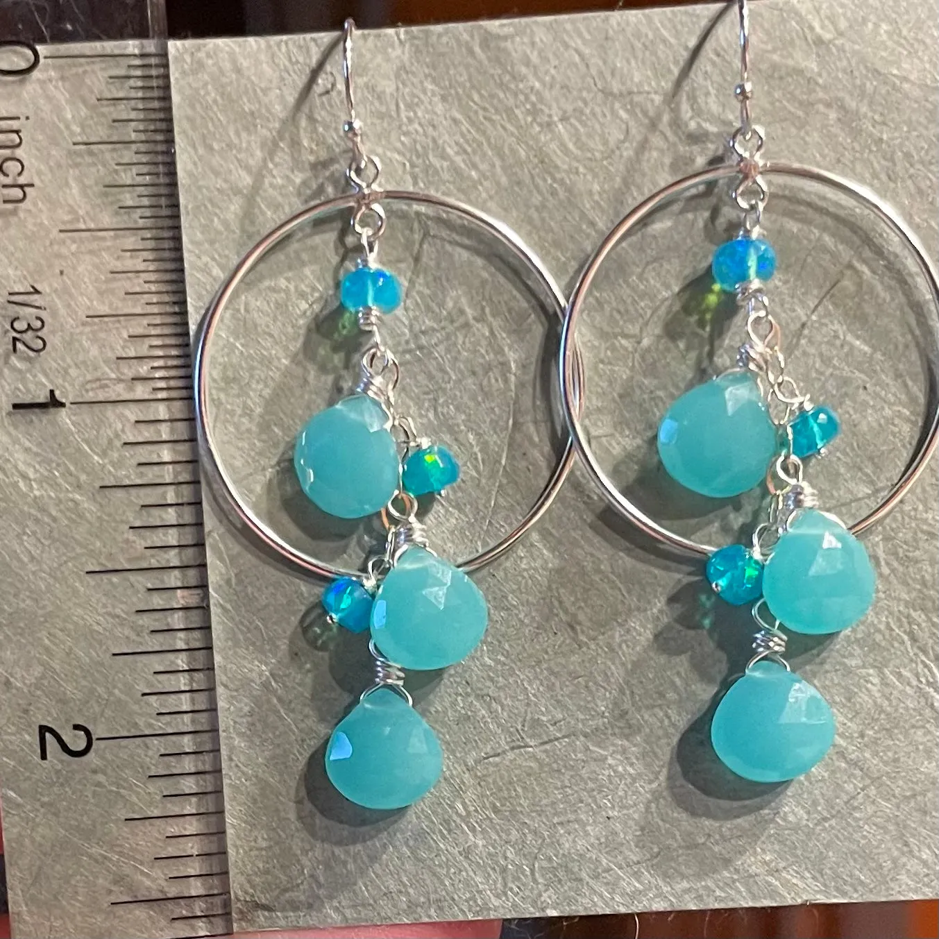 Aqua Opal and Chalcedony Hoop Earrings