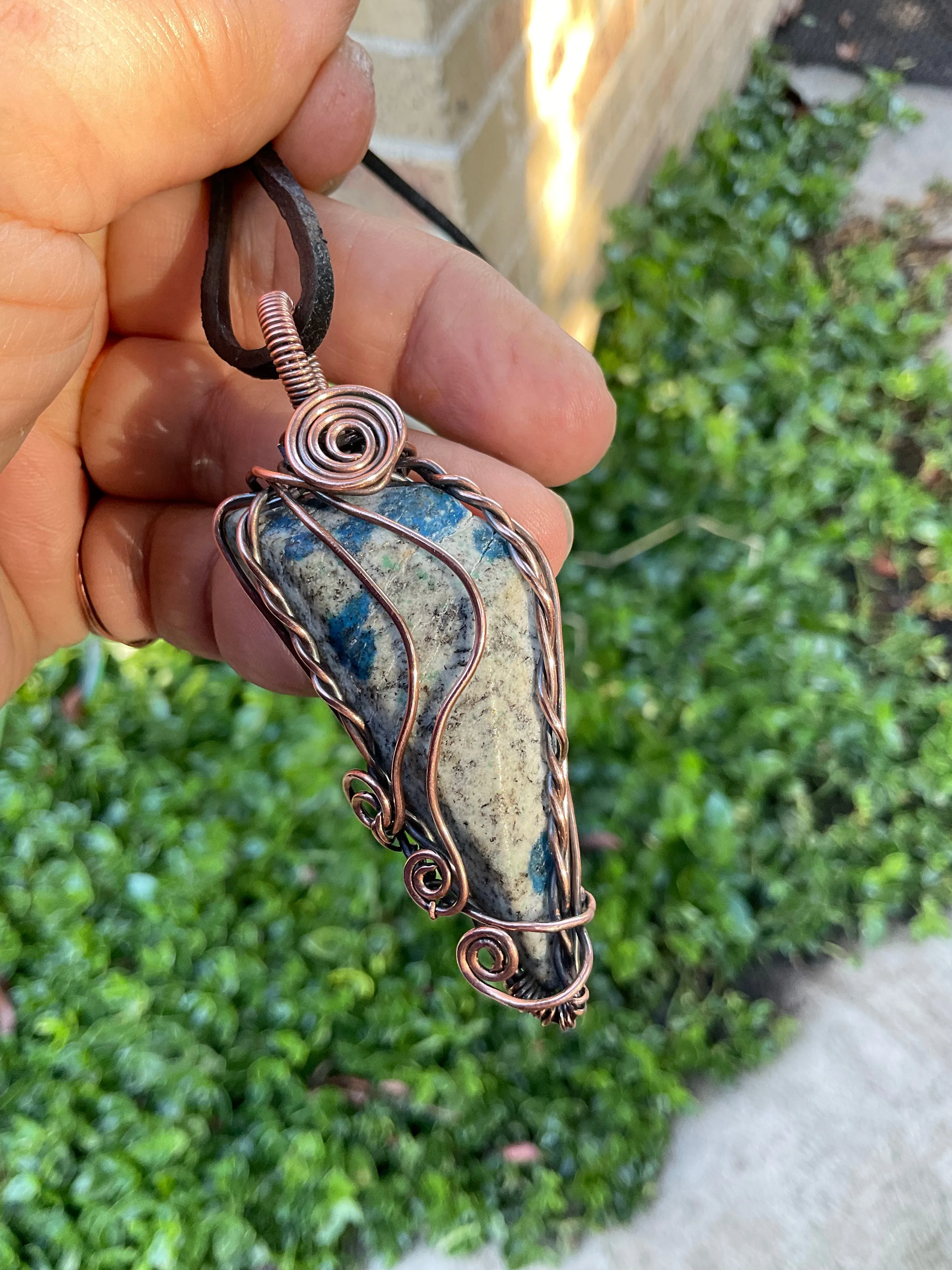 Azurite In Granite K2 Wire Wrapped Pendant