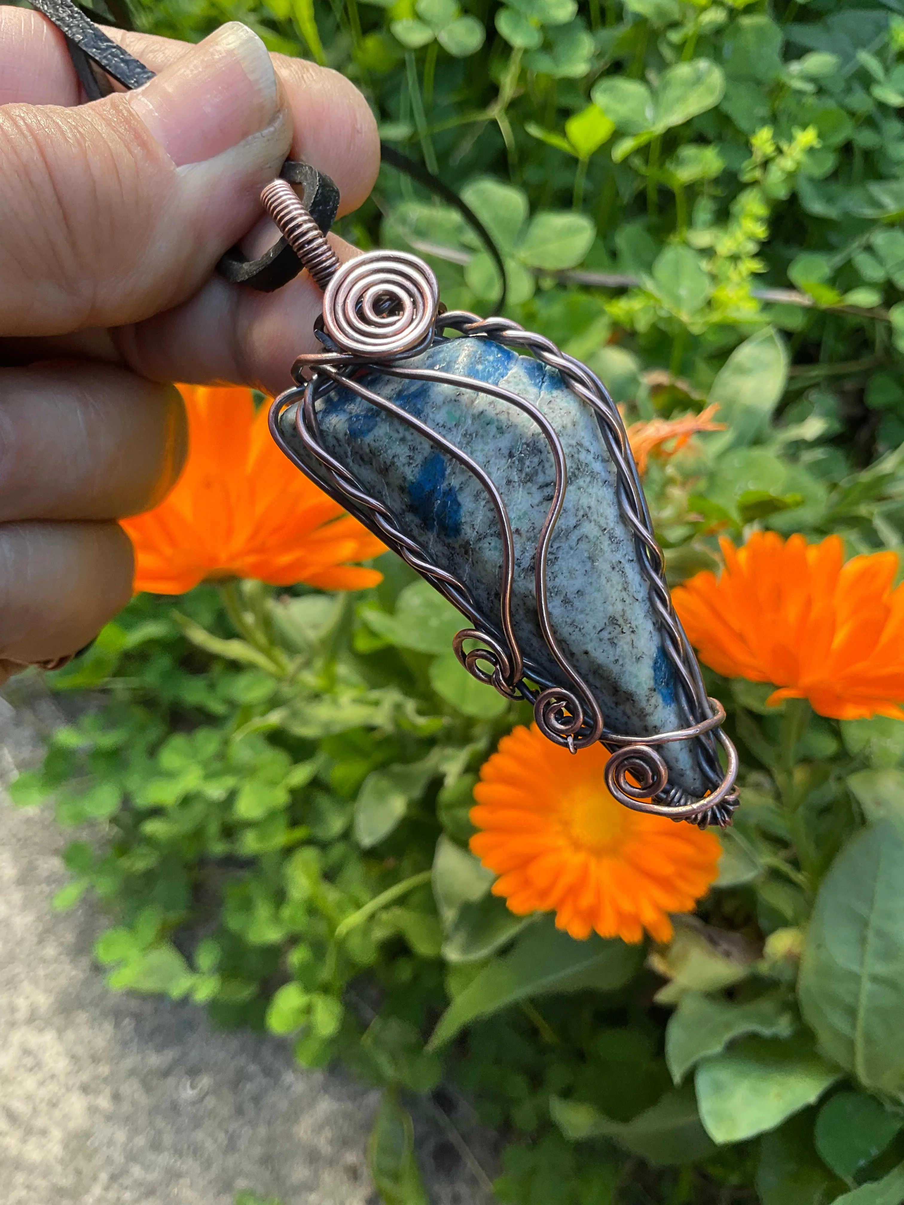 Azurite In Granite K2 Wire Wrapped Pendant