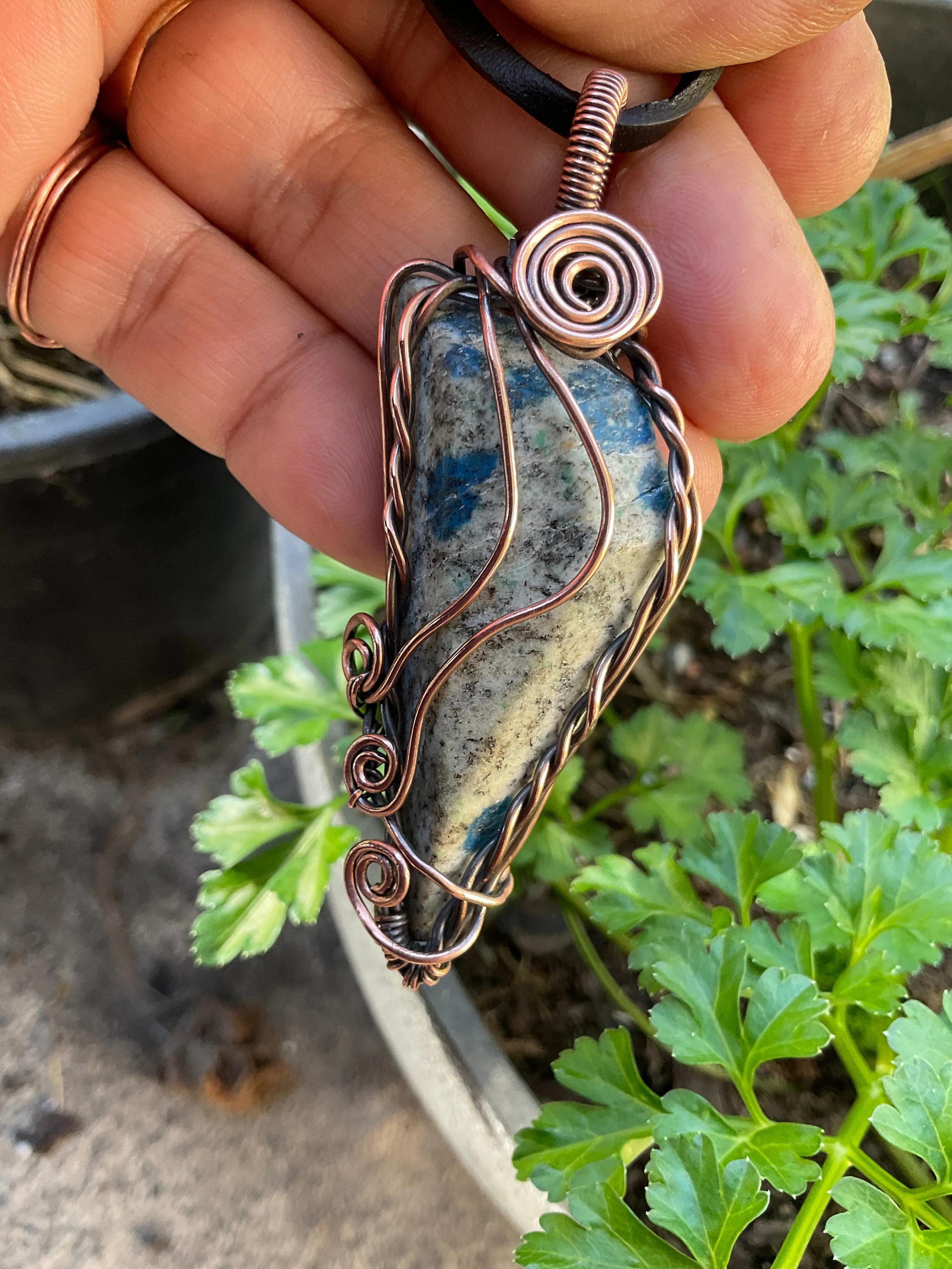 Azurite In Granite K2 Wire Wrapped Pendant