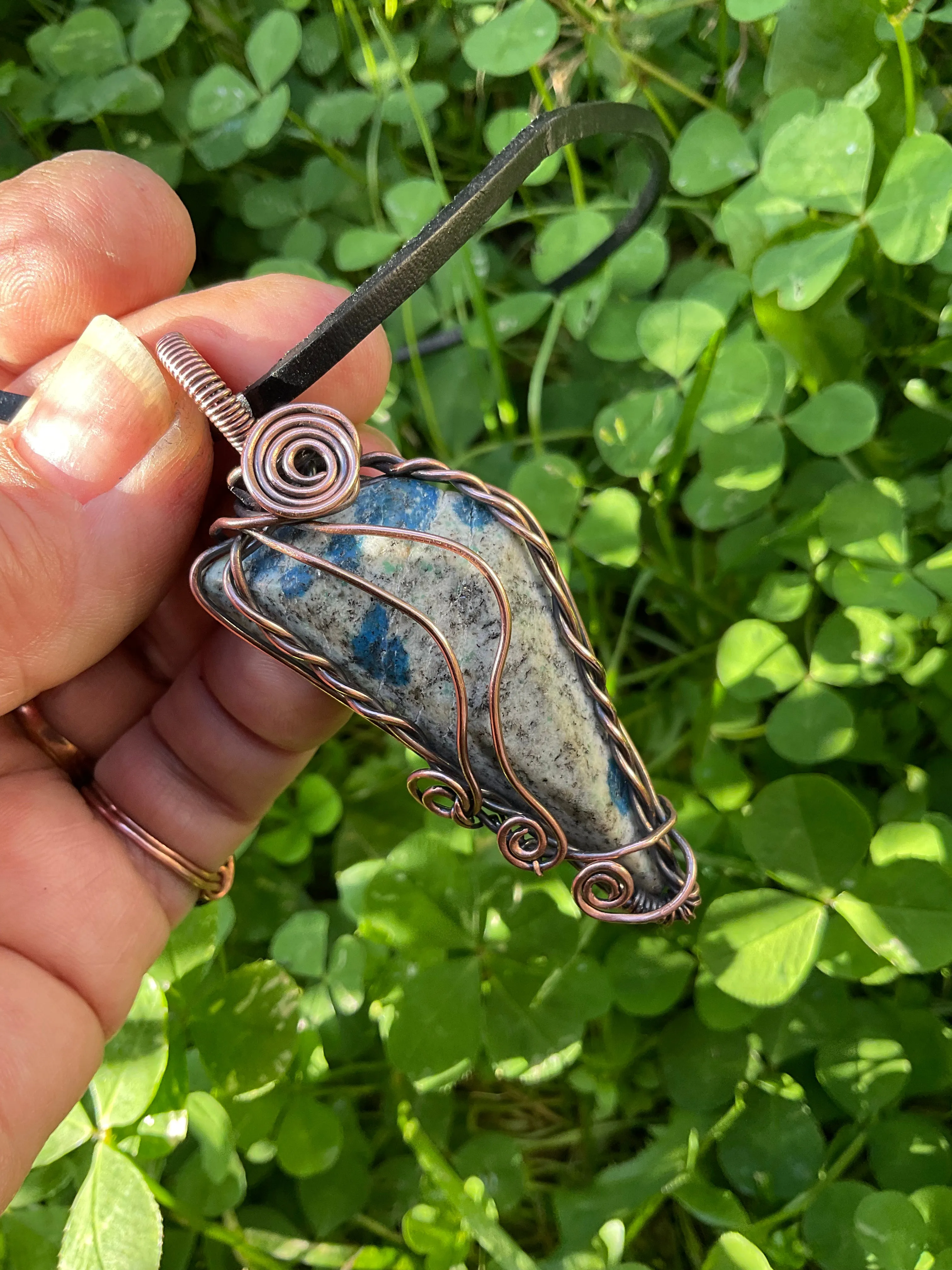 Azurite In Granite K2 Wire Wrapped Pendant