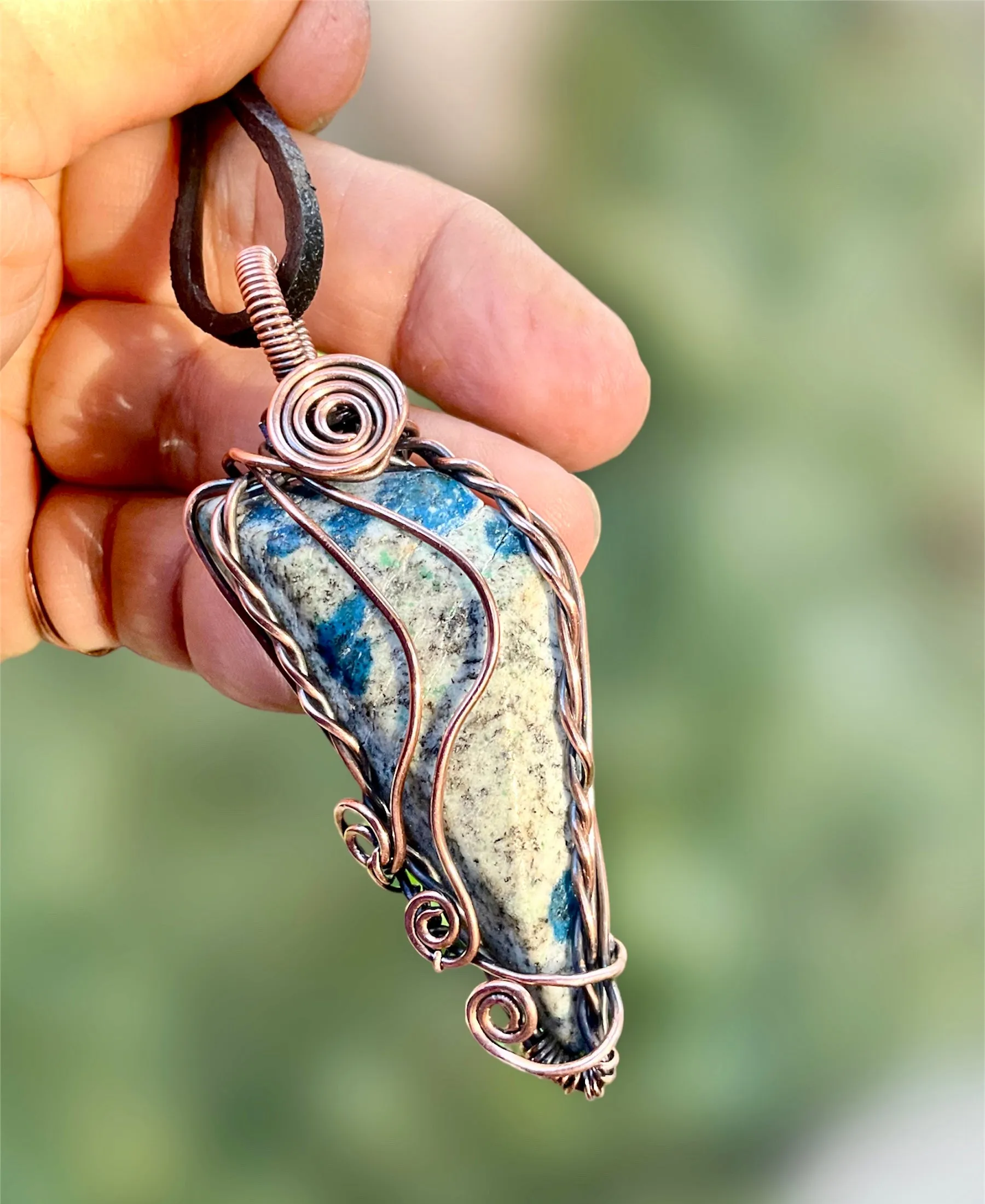 Azurite In Granite K2 Wire Wrapped Pendant