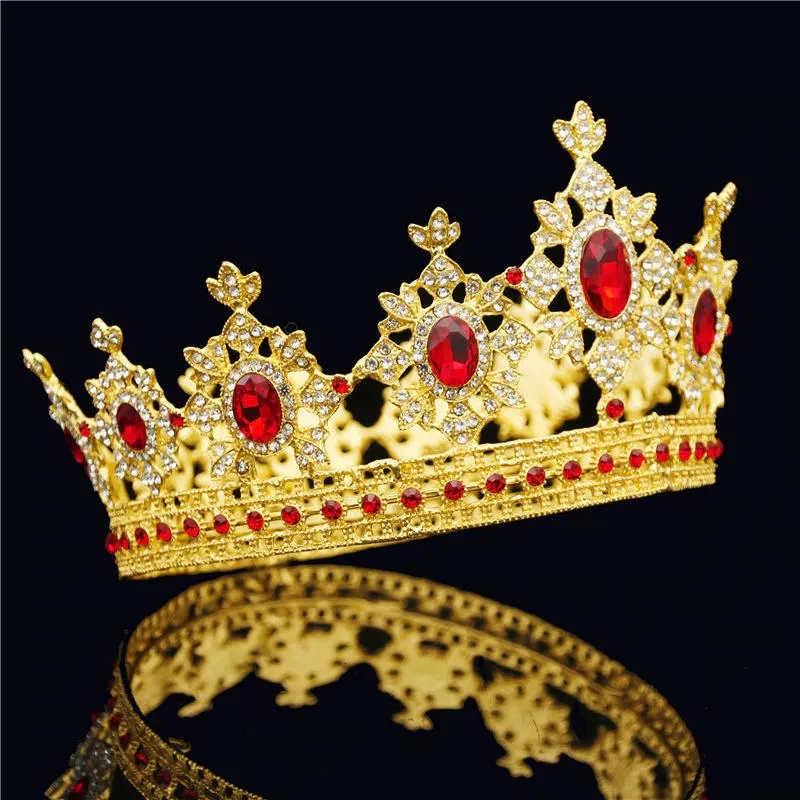 Baroque Gold & Red Crown Tiara Queen Crown for Brides