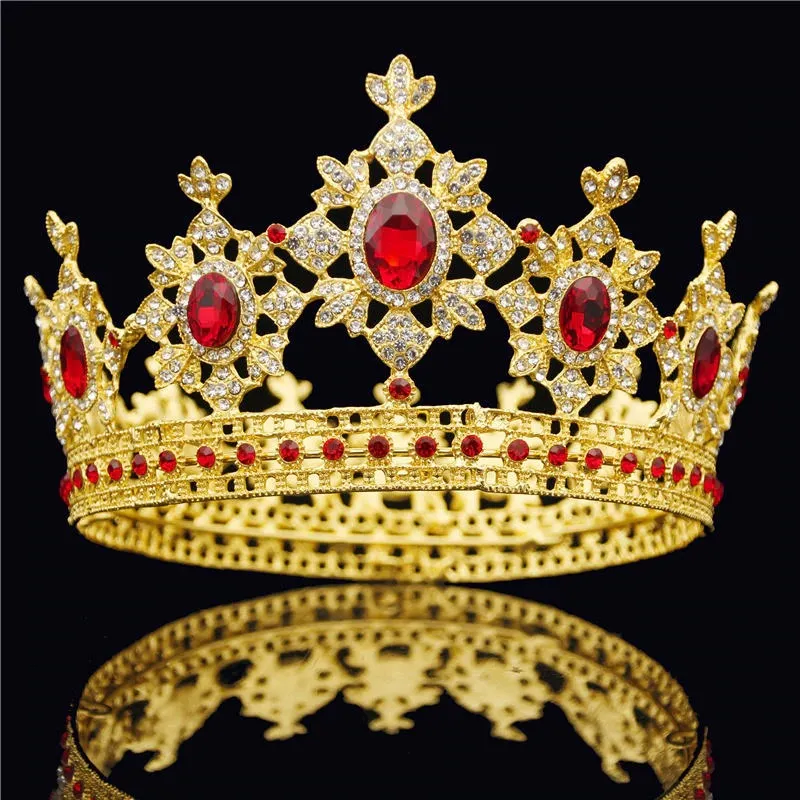 Baroque Gold & Red Crown Tiara Queen Crown for Brides