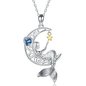 Beautiful Mermaid and Star 925 Sterling Silver Fashion Pendant Necklace